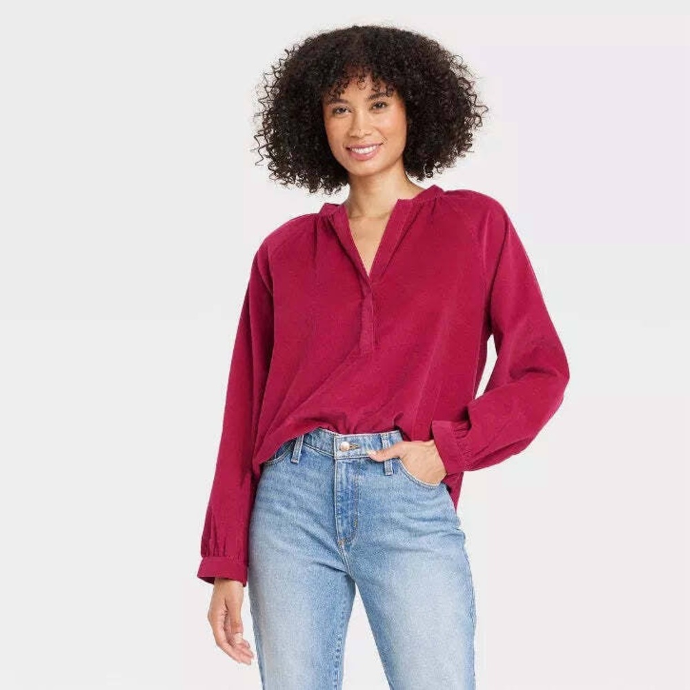Women's Long Sleeve Relaxed Fit Blouse - Universal Thread - Red - M